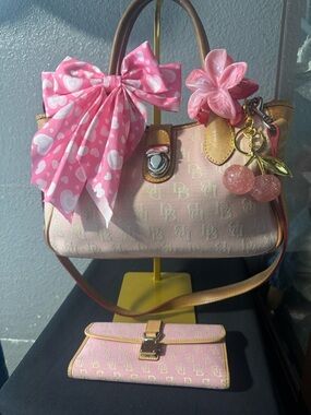 Pink Monogram Tote Handbag with Cherry Charm